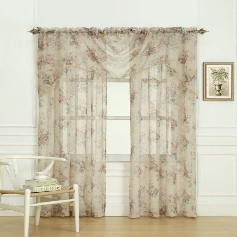 NEW Package Laura Ashley Stowe Sheer Curtain Swag Valance, Swag Measures 72"